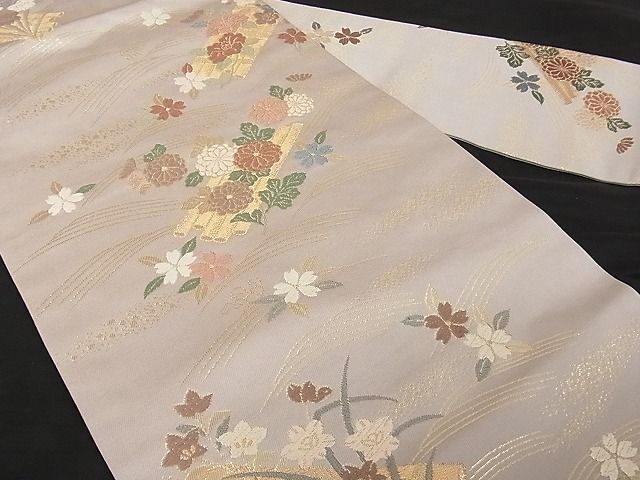 平和屋川間店■九寸名古屋帯 唐織 花筏文 金糸 正絹 逸品 A-tn2130の画像2