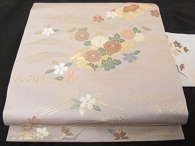 平和屋川間店■九寸名古屋帯 唐織 花筏文 金糸 正絹 逸品 A-tn2130の画像1