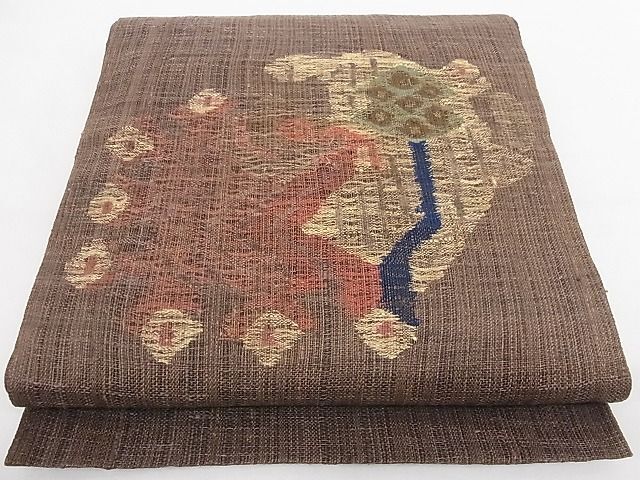 平和屋川間店■太鼓柄袋帯　孔雀文　スリーシーズン帯　春夏秋　正絹　逸品　B-cy4322_画像1