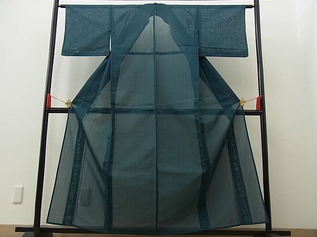 平和屋川間店■夏物 お召 紗 草葉文 逸品 n-kg2815の画像2