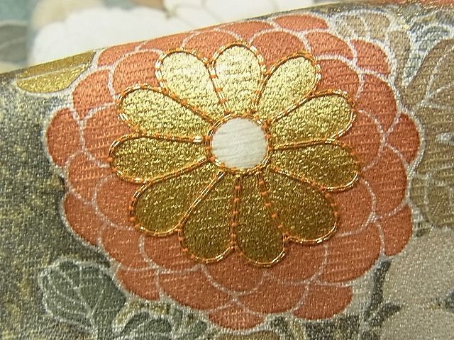 平和屋-こころ店■訪問着　駒刺繍　草花文　金彩　小田急百貨店扱い　正絹　逸品　AAAC9801Bzg_画像6