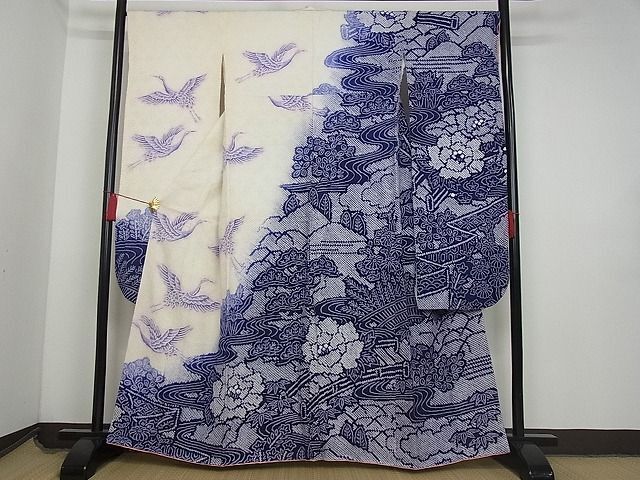 平和屋-こころ店■豪華振袖 総絞り 流水飛鶴文 正絹 逸品 AAAC5485Bnpの画像1