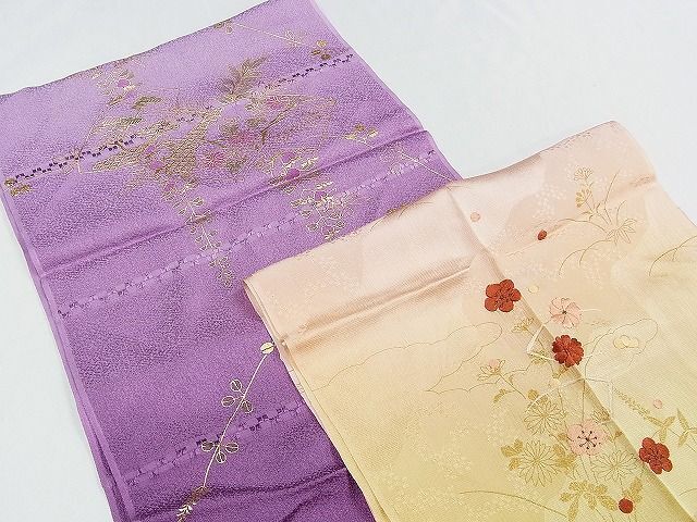 平和屋-こころ店■和装小物　上質な帯揚げ10枚セット　刺繍　寿光織　蝶　暈し染め　金彩　鬼しぼ縮緬　逸品　A-zi7504_画像2