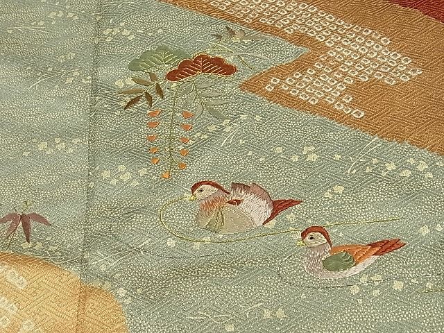 平和屋川間店■訪問着　絞り　駒刺繍　流水鴛鴦花文　金彩　逸品　th1800_画像5