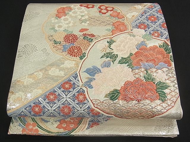 平和屋川間店■六通柄袋帯　古伊万里　流水鏡裏文　金銀糸　逸品　by0820_画像1