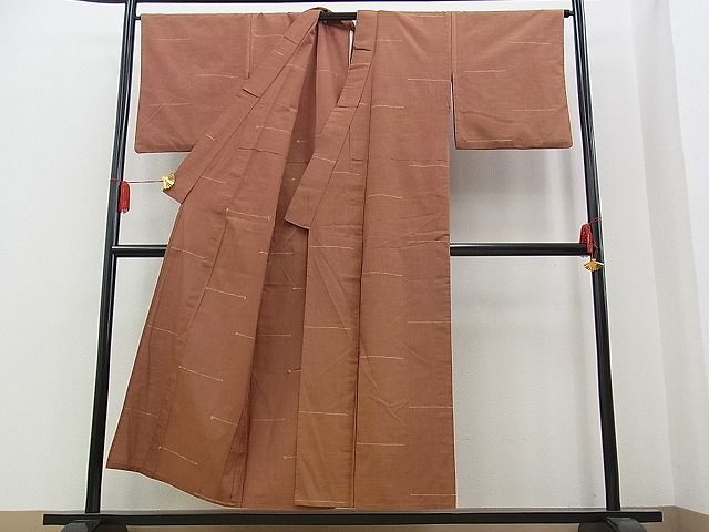 平和屋川間店■上質な紬　単衣　横段文　逸品　n-yc2479_画像3