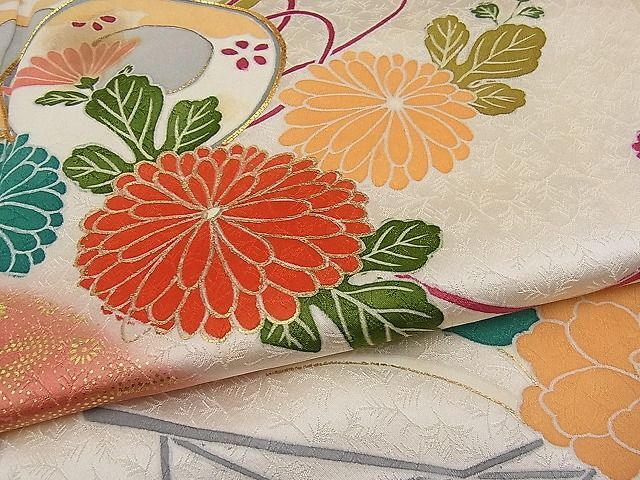 平和屋川間店■訪問着　駒刺繍　草花文　暈し染め　金彩　逸品　未使用　n-pk2052_画像5