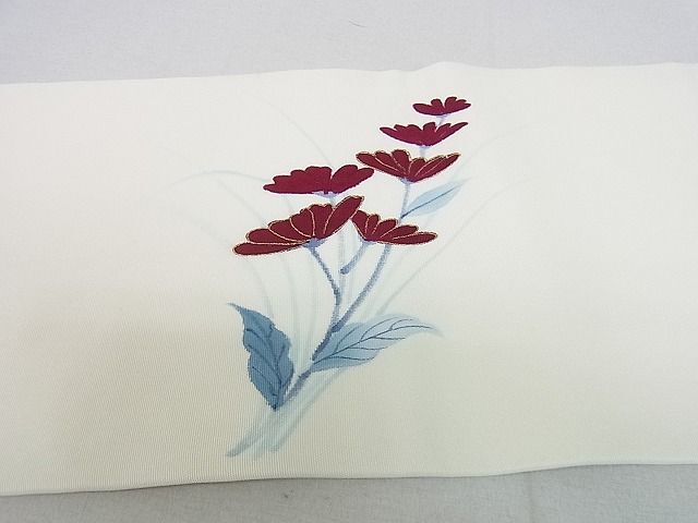 平和屋2■塩瀬 九寸名古屋帯 手描き 枝菊 金彩 逸品 DAAB3080opの画像5