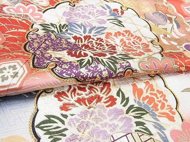 平和屋2■豪華振袖　駒刺繍　雪輪吉祥花文　暈し染め　金彩　逸品　DAAA9067ox_画像6