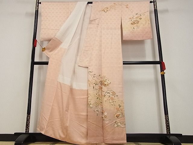 平和屋-こころ店◆訪問着　枝垂れ花文　地紙　暈し染め　金彩　着丈161cm　裄丈66cm　正絹　逸品　mop3943_画像2