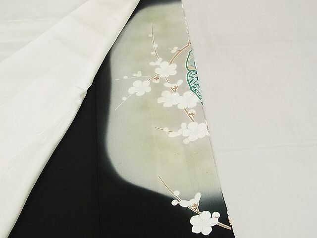 平和屋-こころ店◆豪華黒留袖　花鳥絵皿文　南天　暈し染め　着丈154.5cm　裄丈64cm　正絹　逸品　mop4030_画像8