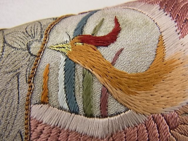 平和屋川間店■訪問着　手描き　駒刺繍　尾長鳥鼓文　暈し染め　金糸　逸品　n-gh3398_画像6