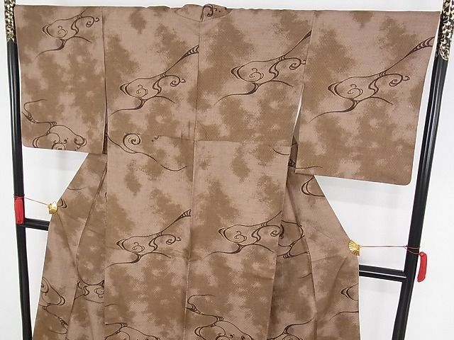 平和屋-こころ店□極上 お召 市松織 光琳水 金彩 着丈162cm 裄丈67cm 正絹 逸品 3kk1605の画像4