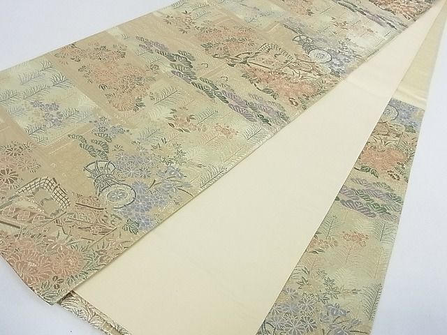 平和屋川間店■六通柄袋帯　翔鸞錦　御所車鼓花文　金糸　逸品　ea0310_画像7