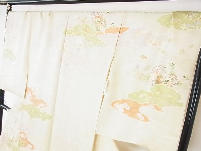 平和屋2■訪問着　駒刺繍　雪輪吉祥花文　金彩　上代27万　仮絵羽　逸品　未使用　DAAB7367ps_画像3