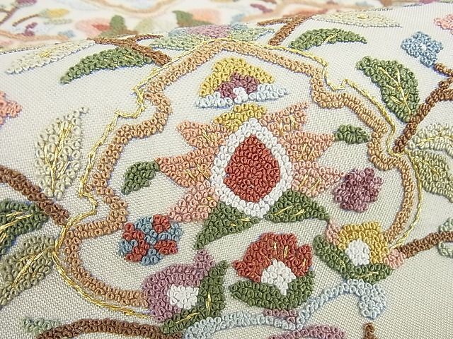 平和屋2■中国三大刺繍　総相良刺繍　総刺繍　太鼓柄袋帯　更紗花菱文　金糸　逸品　DAAB7400ps_画像7