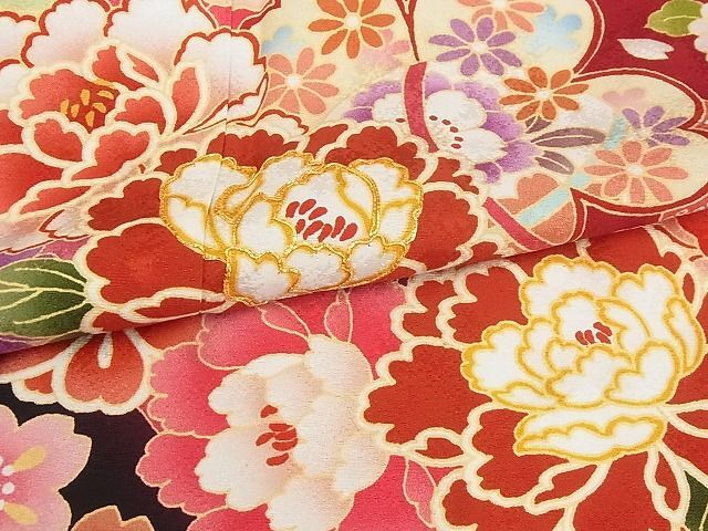 平和屋-こころ店■豪華振袖　長襦袢（無双仕立て）セット　駒刺繍　舞花文　暈し染め　金糸　正絹　逸品　A-ta9297_画像6