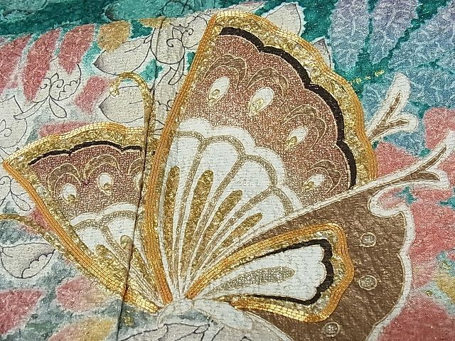 平和屋-こころ店■豪華振袖　駒刺繍　絞り　辻が花　花蝶文　暈し染め　金彩　金通し地　正絹　逸品　AAAC0587Acs_画像7