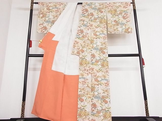 平和屋川間店■上質な小紋　扇面草花文　着丈158cm　裄丈64cm　正絹　逸品　A-zi6115_画像3