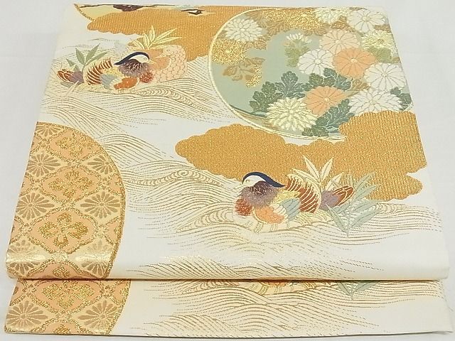 平和屋川間店■六通柄袋帯　唐織　鴛鴦枝花文　金糸　正絹　逸品　A-hg048_画像1