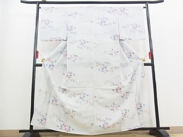 平和屋川間店■小紋 単衣 雲取り風景秋草文 洗える着物 n-yc3334の画像2