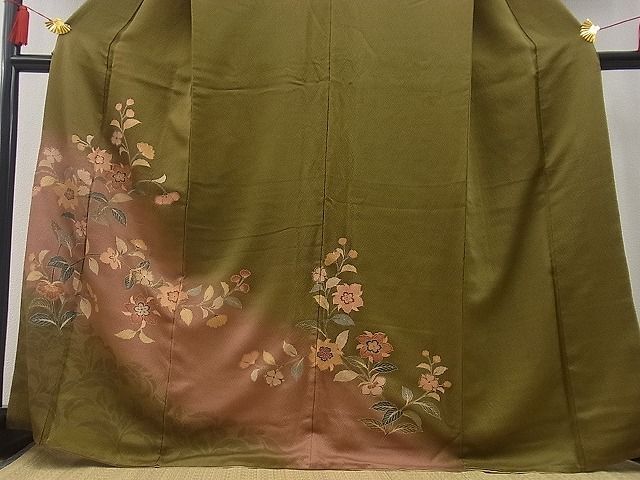 平和屋川間店■訪問着　更紗草花文　暈し染め　金彩　逸品　n-gh3580_画像3