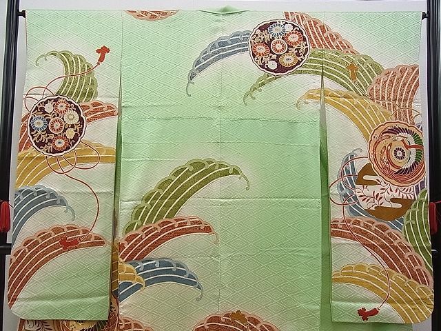 平和屋川間店■豪華振袖　駒刺繍　立波鏡裏鳳凰花文　暈し染め　金彩　逸品　n-kv2197_画像2