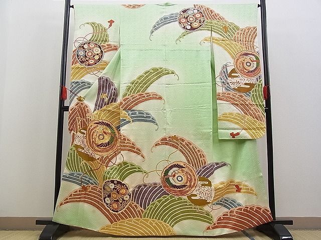 平和屋川間店■豪華振袖　駒刺繍　立波鏡裏鳳凰花文　暈し染め　金彩　逸品　n-kv2197_画像1