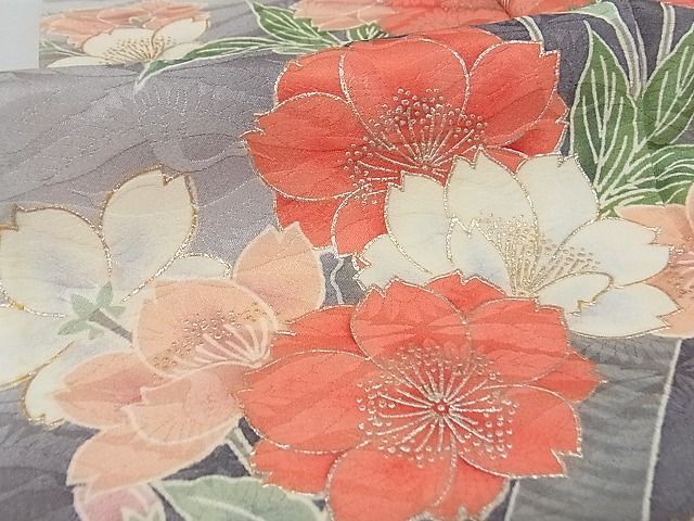  flat peace shop - here . shop # gorgeous long-sleeved kimono branch flower writing ... silver . silk excellent article 1B-wt2358