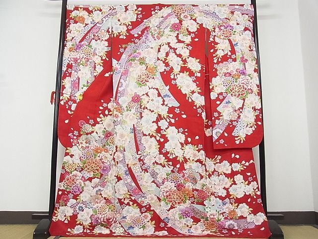  flat peace shop - here . shop # gorgeous long-sleeved kimono piece embroidery . obi flower writing gold paint silk excellent article 1B-wt2387