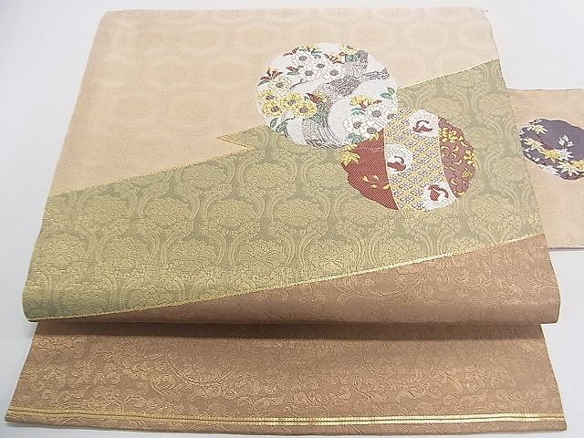 平和屋2■九寸名古屋帯　吉祥花文　金糸　逸品　DAAA6016ya_画像1