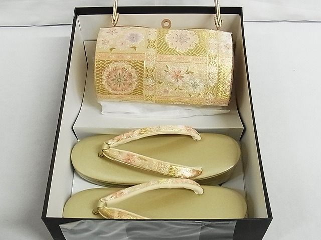  flat peace shop - here . shop # kimono small articles Japanese clothing bag * zori set floral print gold thread excellent article B-oa9030