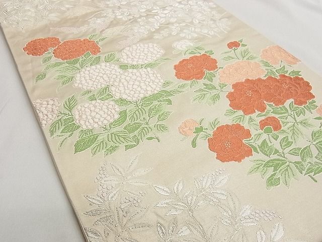 平和屋-こころ店■六通柄袋帯 唐織 草花文 銀糸 正絹 逸品 B-cy5995の画像2