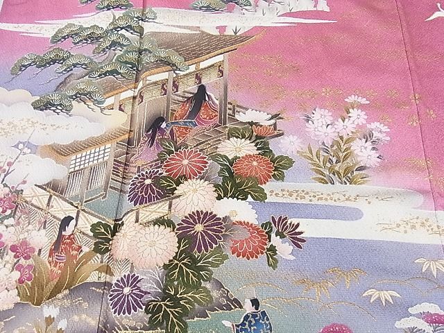 平和屋2■豪華振袖　人物風景草花文　暈し染め　金彩　逸品　DAAA7054sf_画像5