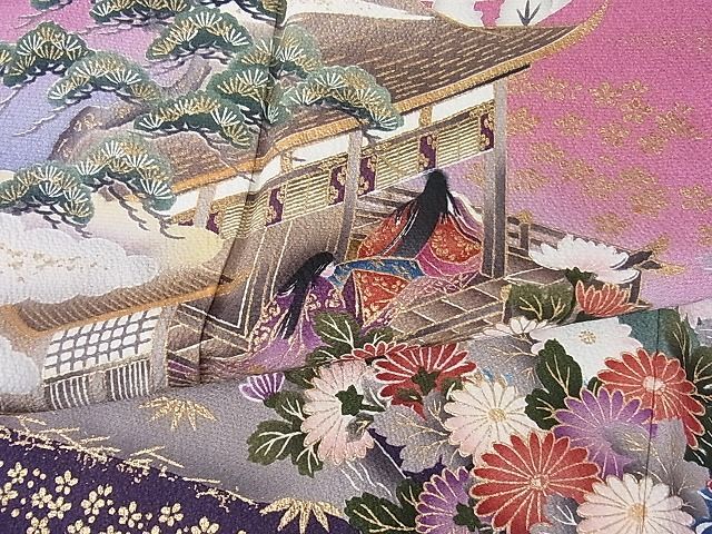 平和屋2■豪華振袖　人物風景草花文　暈し染め　金彩　逸品　DAAA7054sf_画像6