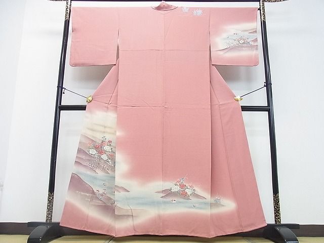 平和屋2■訪問着　流水鴛鴦花文　暈し染め　金彩　逸品　DAAA9186ox_画像1