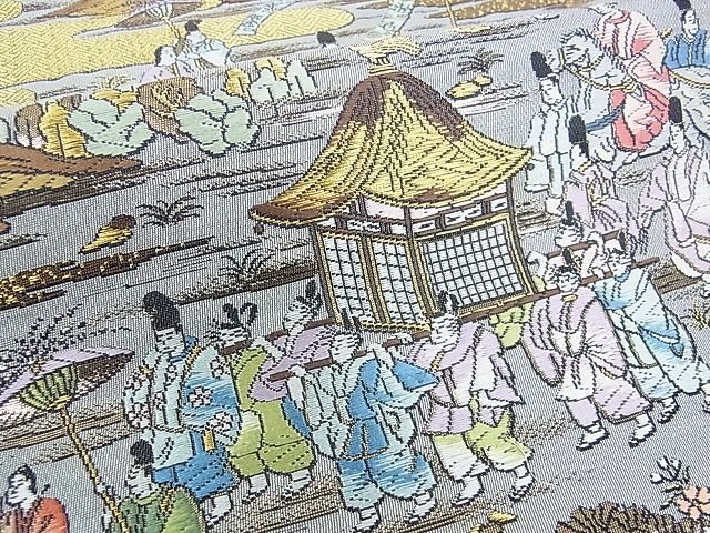 平和屋2■全通柄袋帯　京蒔絵時代行列　弐拾四金箔　逸品　DAAB5346wb_画像4