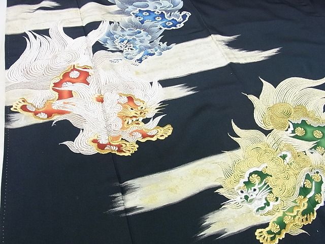 平和屋2■豪華黒留袖 刺繍 獅子 金銀糸 逸品 DAAB2229azの画像5