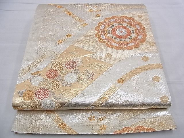 平和屋野田店■六通柄袋帯　正倉院青海波花文　金銀糸　逸品　n-ar4594_画像1