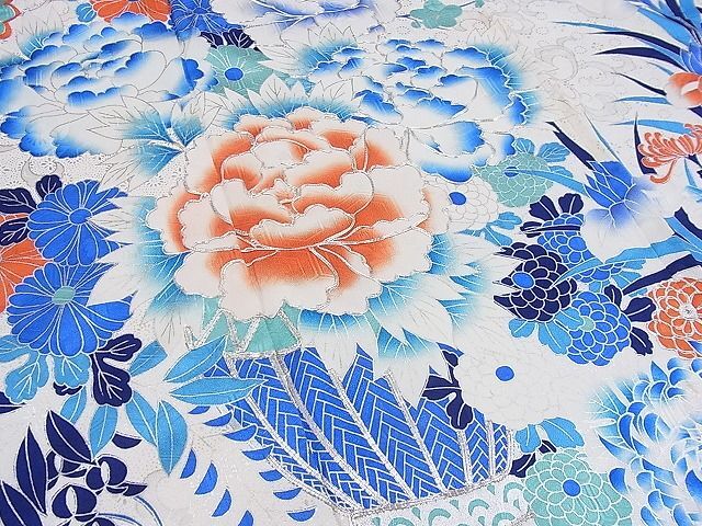 平和屋野田店■豪華振袖　銀駒刺繍　牡丹花籠文　銀彩　逸品　n-hj9216_画像4