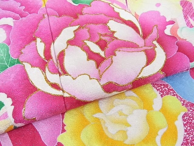  flat peace shop 2# gorgeous long-sleeved kimono Mai butterfly flower writing .. dyeing gold paint gold through . ground excellent article DAAB7359ps