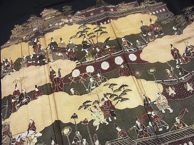 平和屋野田店■豪華黒留袖　作家物　洛中洛外図　本金箔　逸品　n-yc5810_画像4