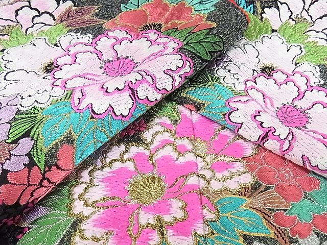  flat peace shop - here . shop # finest quality colorful wedding kimono Tang woven . light woven . flower writing black metal silver thread silk excellent article 4kk0193