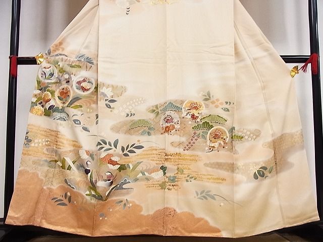 平和屋-こころ店■創業460年・千總　訪問着　駒刺繍　鴛鴦枝花文　暈し染め　金彩　正絹　逸品　AAAC4178Bph_画像3