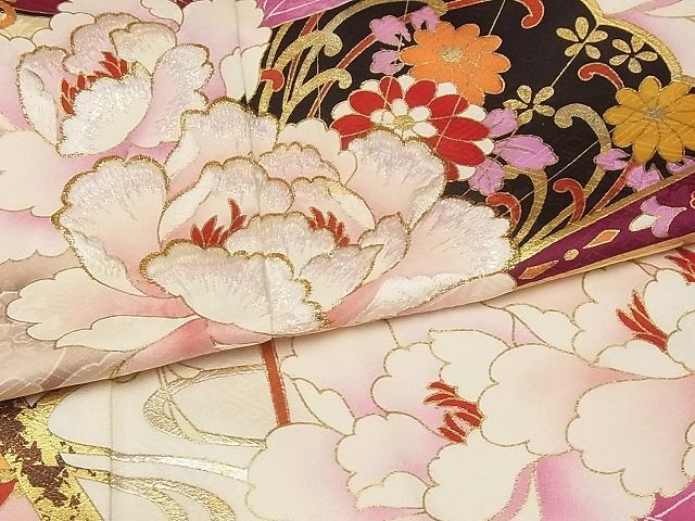  flat peace shop - here . shop # gorgeous long-sleeved kimono embroidery hinoki cypress . flower writing gold silver . silk excellent article AAAC7736Ata