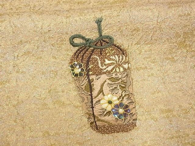 平和屋-こころ店■螺鈿作家 甲斐泰造 訪問着 刺繍 仕覆 花 金彩 金通し地 正絹 逸品 未使用 AAAC7726Ataの画像8