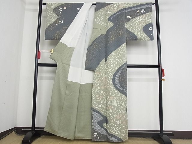 平和屋-こころ店■訪問着 絞り 流水花文 金彩 正絹 逸品 AAAC5344Bnpの画像2