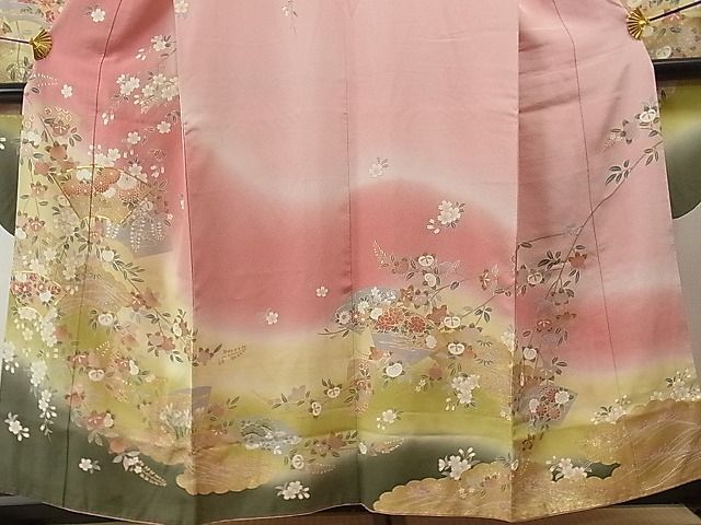  flat peace shop 1# gorgeous long-sleeved kimono piece embroidery . taking . ground paper branch . writing .. dyeing gold paint bell . shop treatment excellent article CAAA1821yc