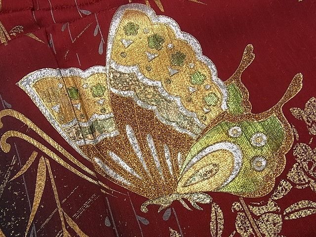  flat peace shop 1# gorgeous long-sleeved kimono flower butterfly writing .. dyeing gold silver . excellent article CAAA1180dy