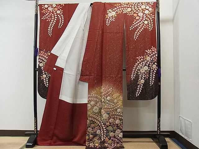  flat peace shop 1#. after 10 day block. one .. Takumi . shop *. mountain atelier long-sleeved kimono .. flower hand .. aperture stop .. dyeing gold through . ground excellent article CAAA1873yc